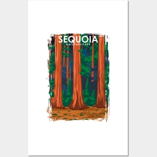 Sequoia National Park Vintage Minimal Travel Poster at Night Posters and Art